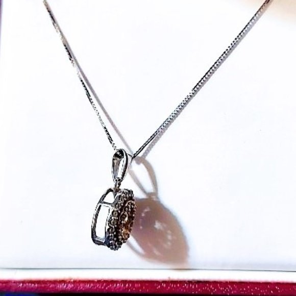 Helzberg Double Halo w/Floating Center Diamond 14K White Gold Necklace New - Picture 5 of 8